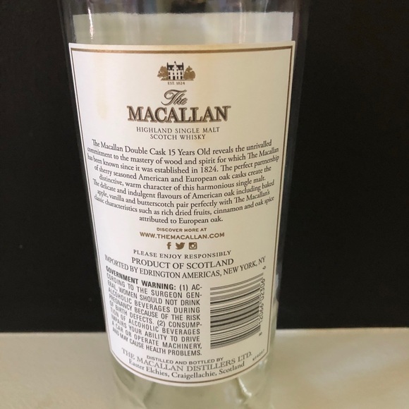 Empty 750 ml Macallan 15 Year Double Cask Single Malt Scotch Glass Bottle - Picture 4 of 8